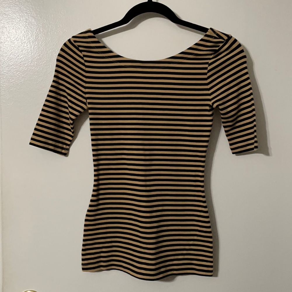 ✨Banana Republic Fitted Boat Neck Striped Top Tan Black XXS ✨